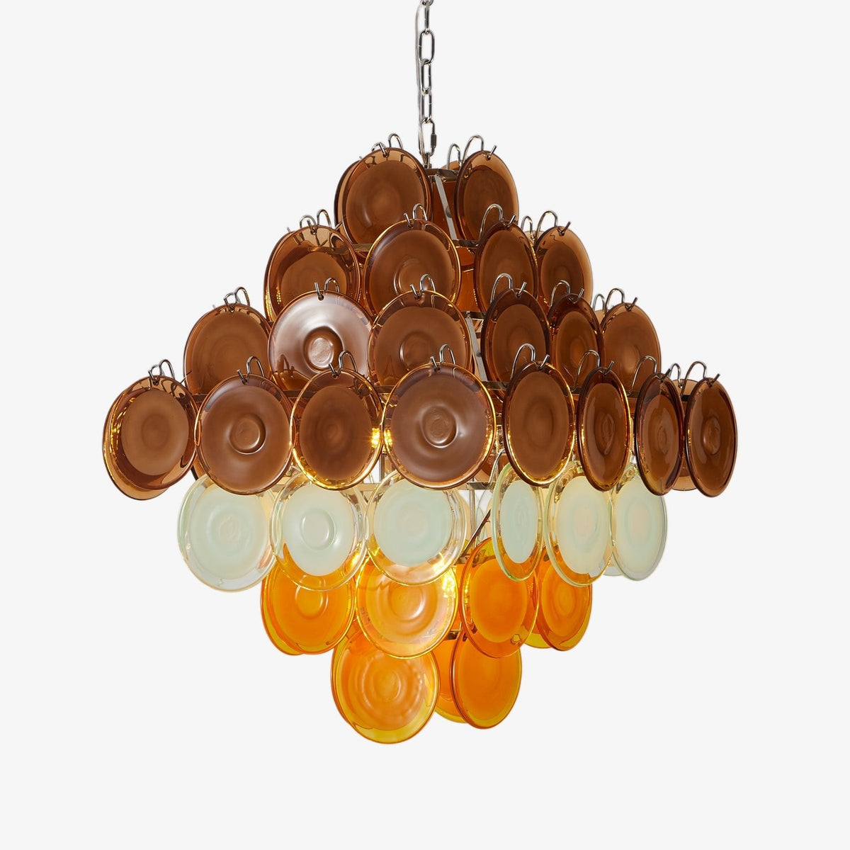 Layered Glass Disc Chandelier with Amber and Pastel Tones for Dining and Living Spaces