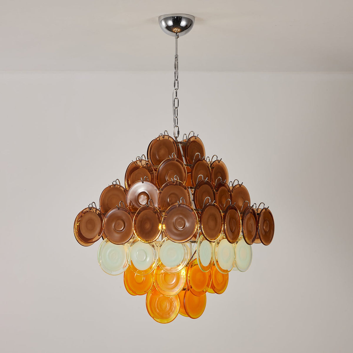 Layered Glass Disc Chandelier with Amber and Pastel Tones for Dining and Living Spaces