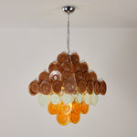 Layered Glass Disc Chandelier with Amber and Pastel Tones for Dining and Living Spaces