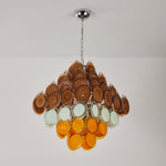 Layered Glass Disc Chandelier with Amber and Pastel Tones for Dining and Living Spaces