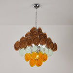 Layered Glass Disc Chandelier with Amber and Pastel Tones for Dining and Living Spaces