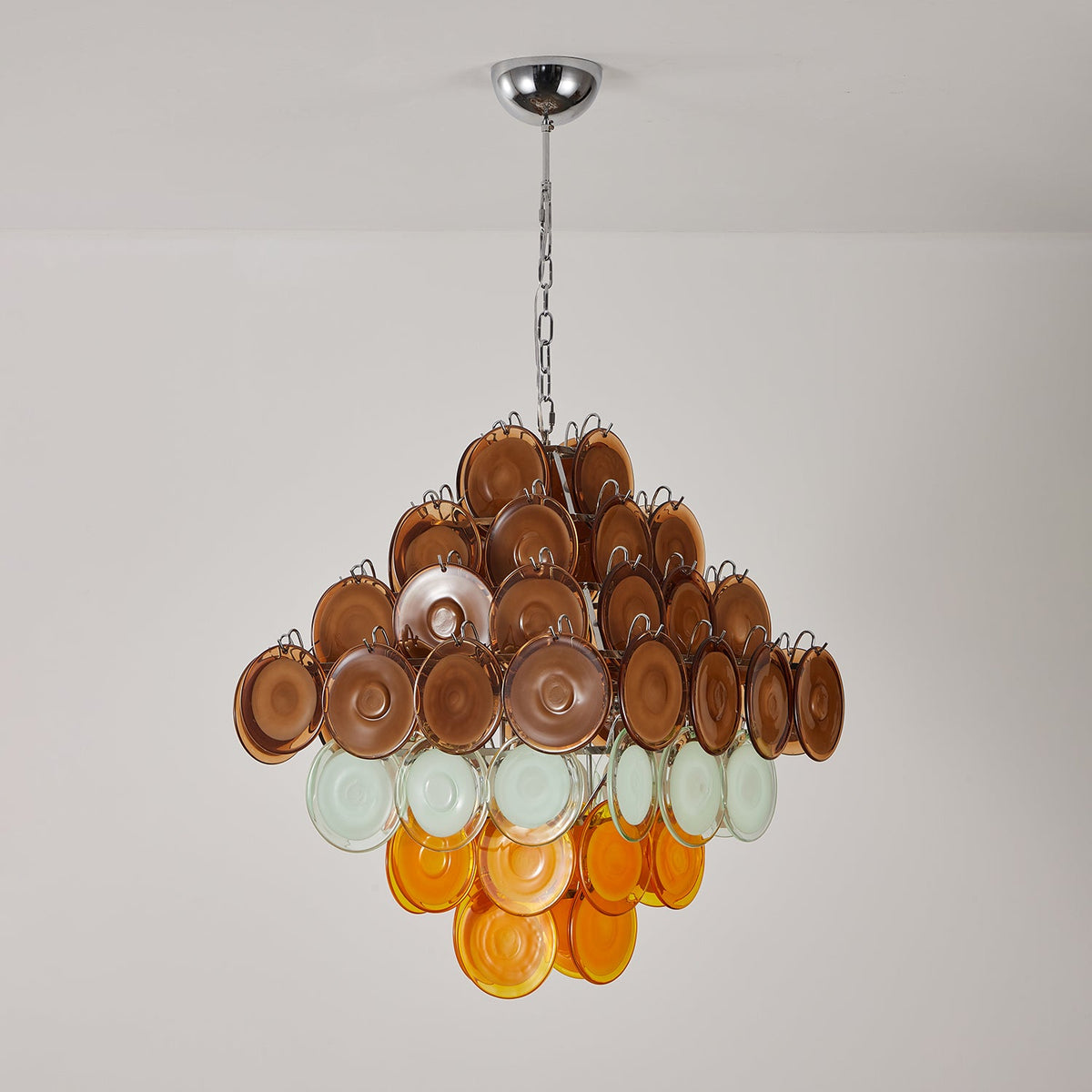 Layered Glass Disc Chandelier with Amber and Pastel Tones for Dining and Living Spaces
