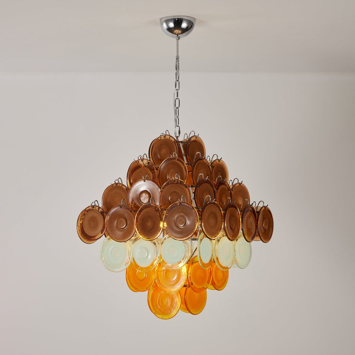 Layered Glass Disc Chandelier with Amber and Pastel Tones for Dining and Living Spaces