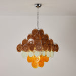 Layered Glass Disc Chandelier with Amber and Pastel Tones for Dining and Living Spaces