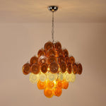 Layered Glass Disc Chandelier with Amber and Pastel Tones for Dining and Living Spaces
