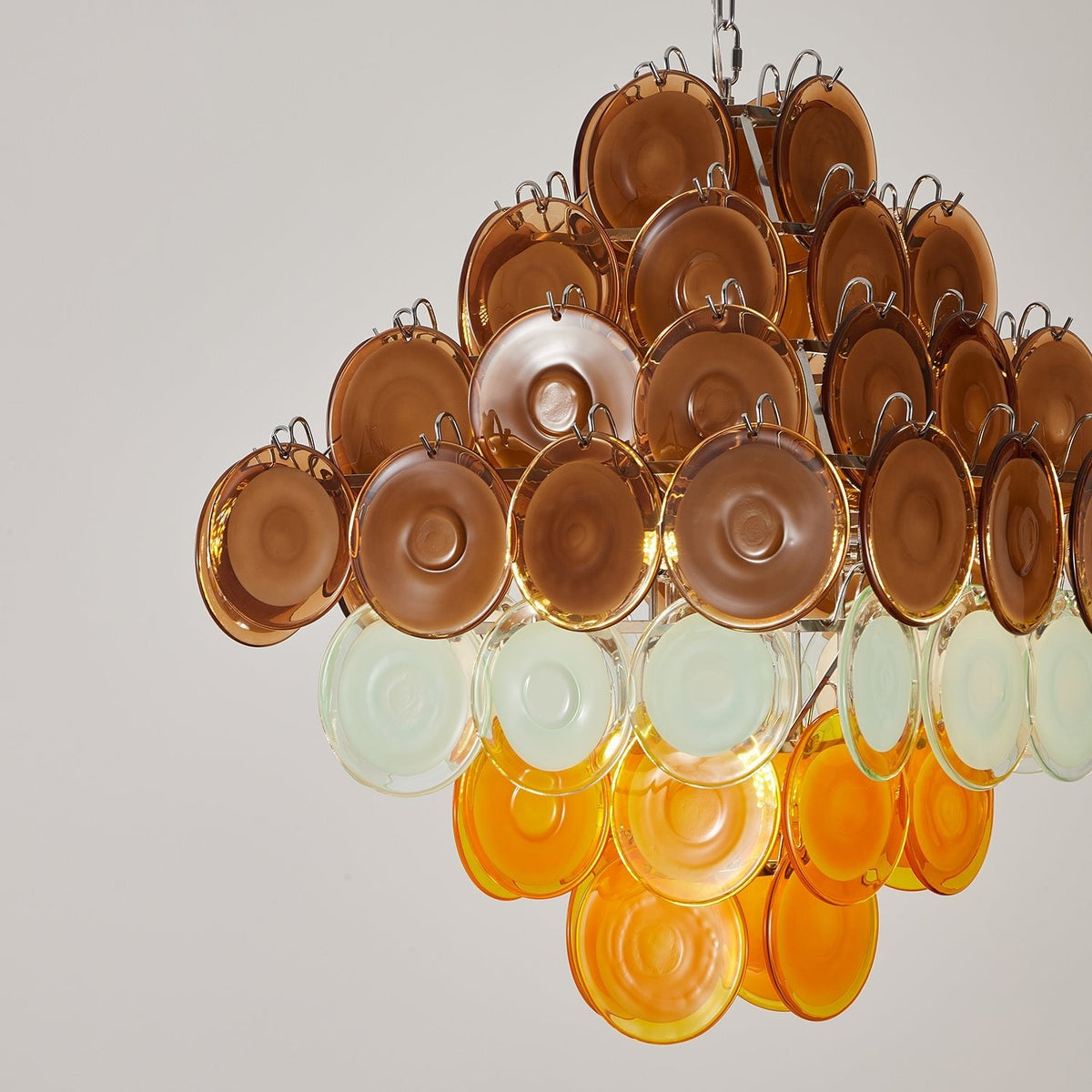 Layered Glass Disc Chandelier with Amber and Pastel Tones for Dining and Living Spaces