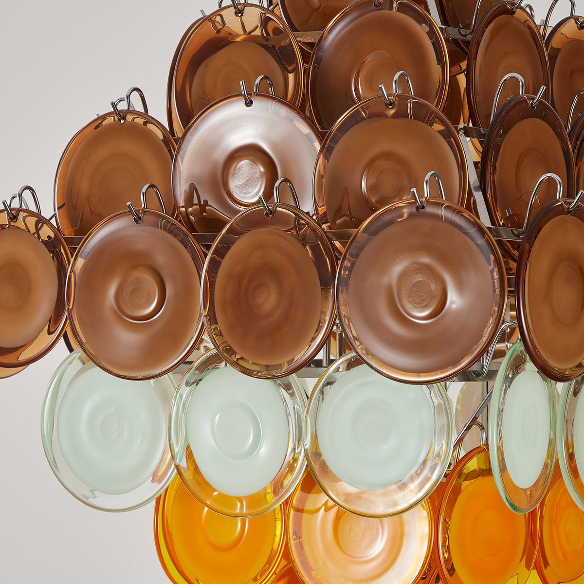 Layered Glass Disc Chandelier with Amber and Pastel Tones for Dining and Living Spaces