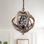 Retro Globe Chandelier with Weathered Wood and Crystal Accents