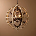 Retro Globe Chandelier with Weathered Wood and Crystal Accents