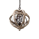 Retro Globe Chandelier with Weathered Wood and Crystal Accents
