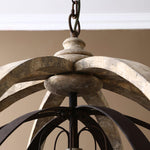 Retro Globe Chandelier with Weathered Wood and Crystal Accents