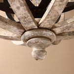 Retro Globe Chandelier with Weathered Wood and Crystal Accents