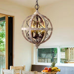 Retro Globe Chandelier with Weathered Wood and Crystal Accents