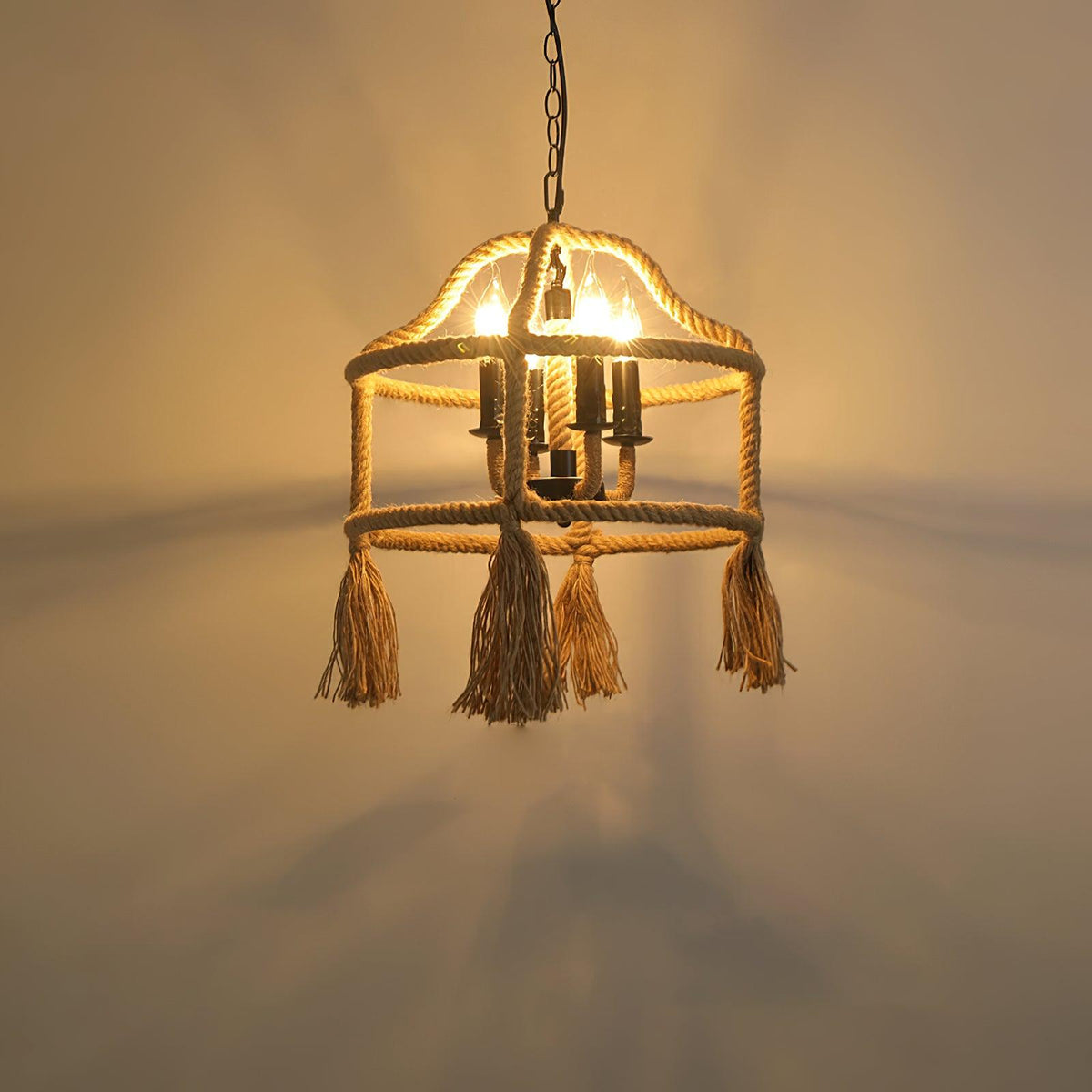 Artisan Hemp Rope Pendant Light with Iron Frame – Nordic Retro Ceiling Lamp