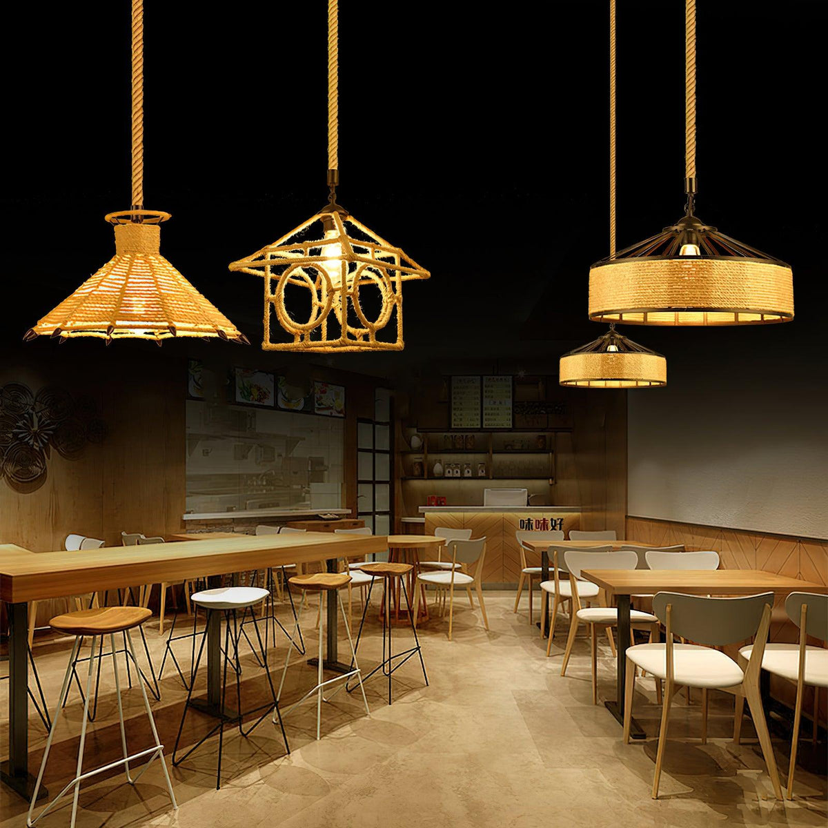 Artisan Hemp Rope Pendant Light with Iron Frame – Nordic Retro Ceiling Lamp