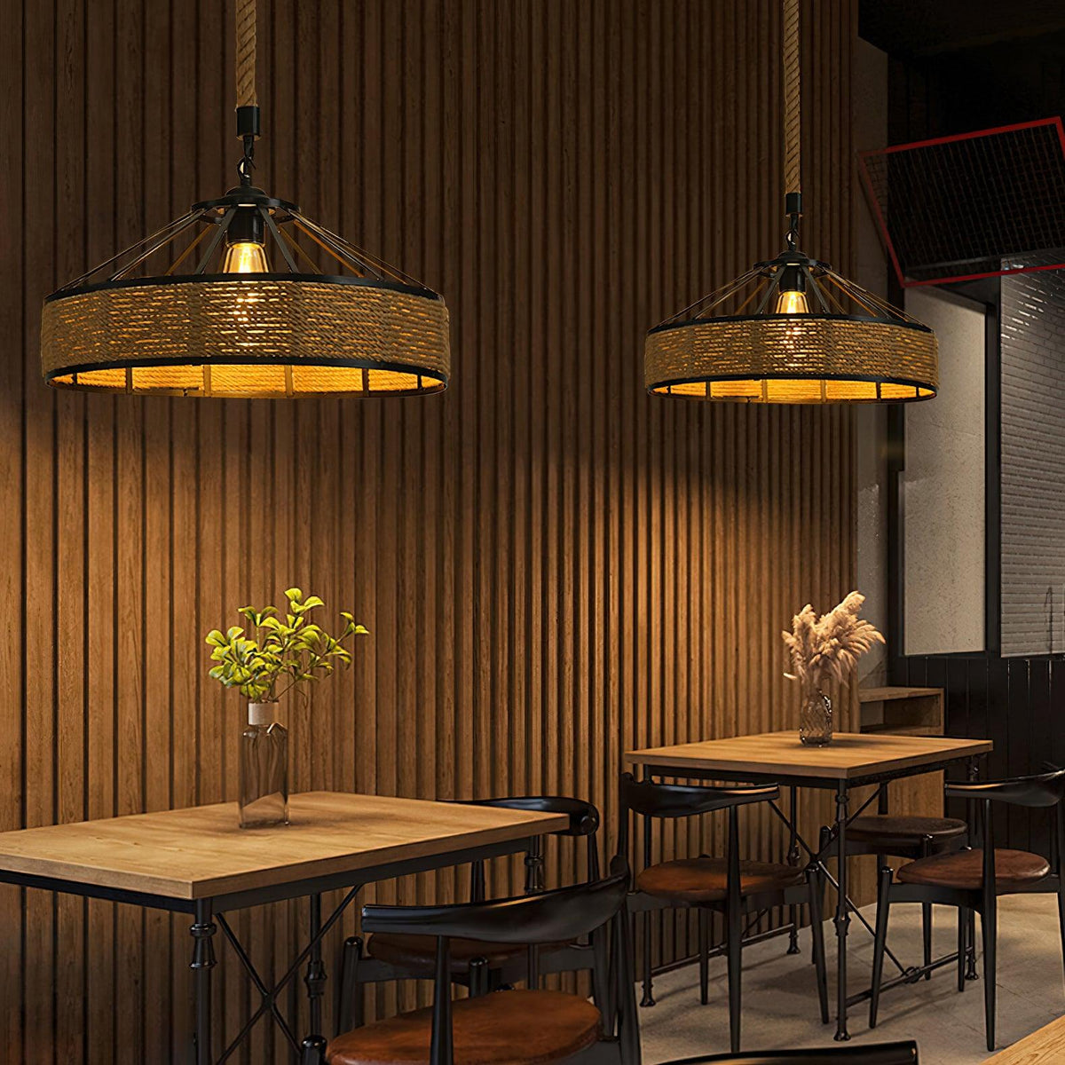 Artisan Hemp Rope Pendant Light with Iron Frame – Nordic Retro Ceiling Lamp