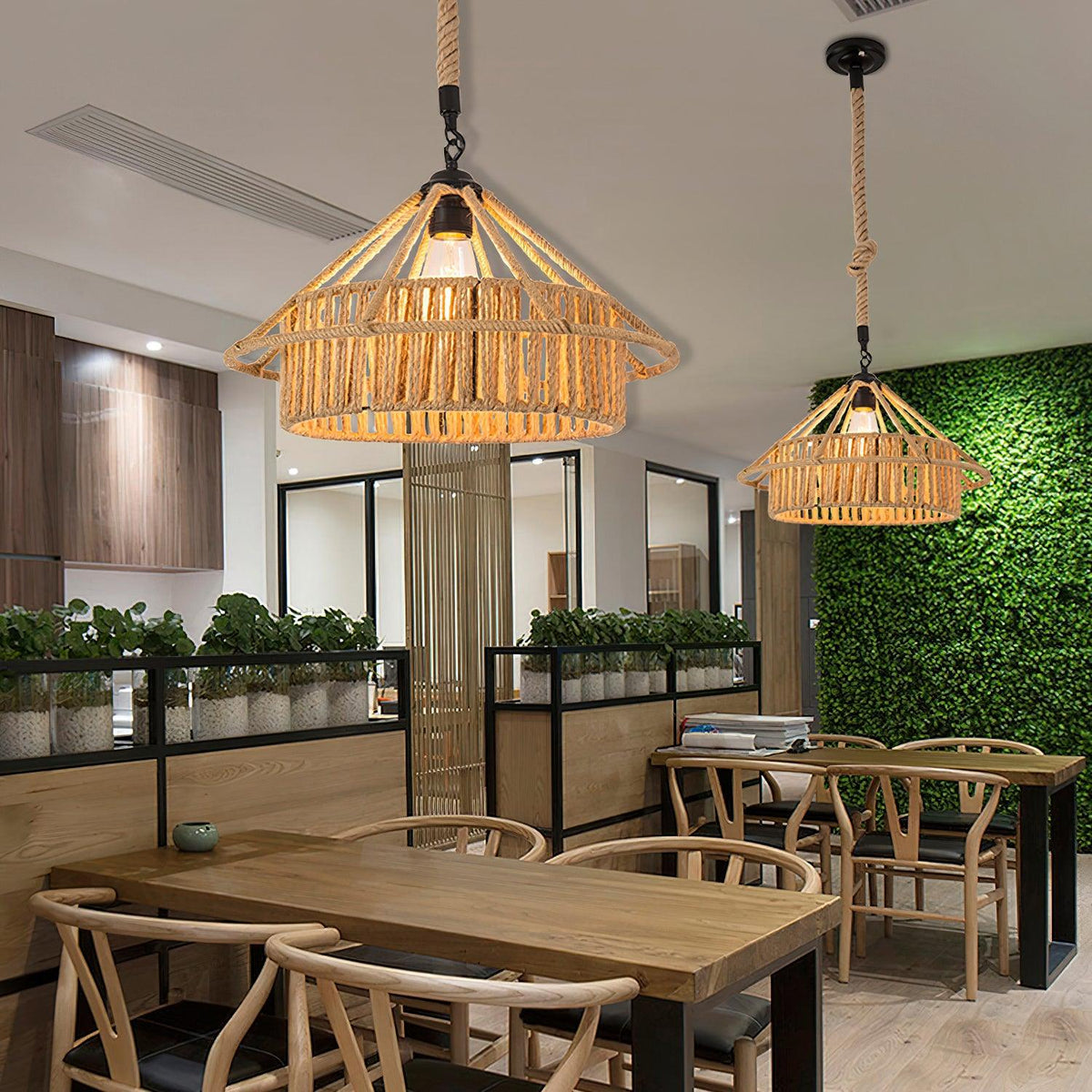 Artisan Hemp Rope Pendant Light with Iron Frame – Nordic Retro Ceiling Lamp