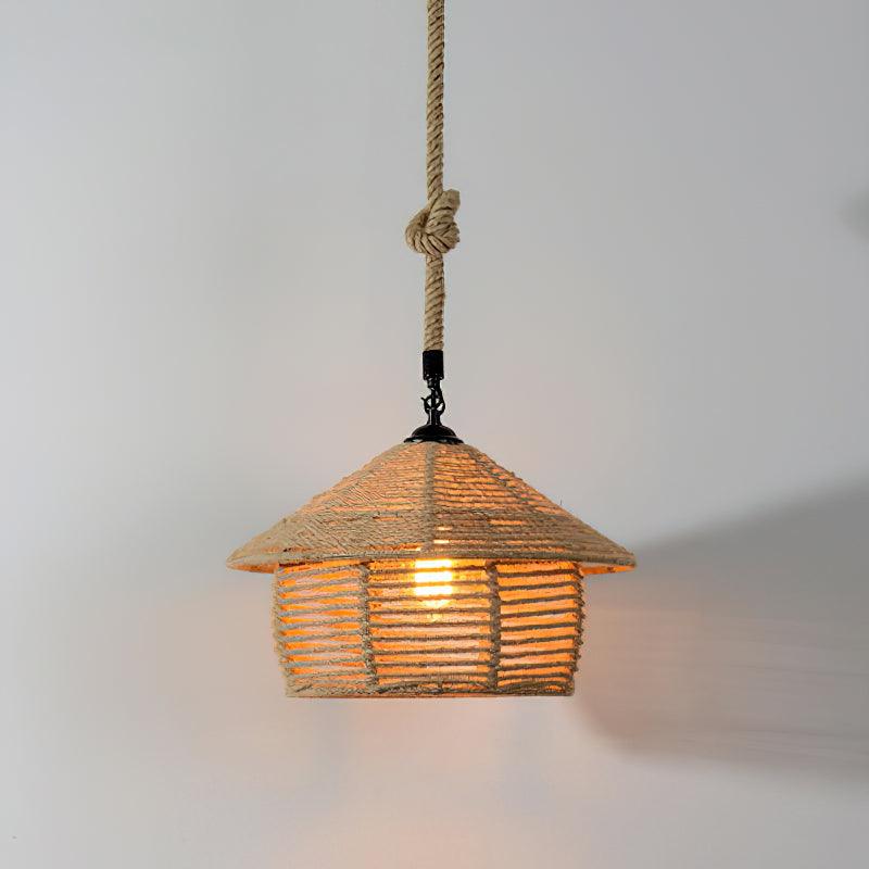 Artisan Hemp Rope Pendant Light with Iron Frame – Nordic Retro Ceiling Lamp