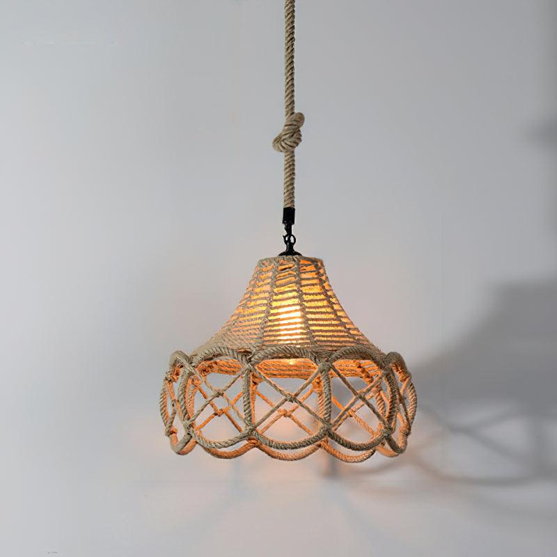 Artisan Hemp Rope Pendant Light with Iron Frame – Nordic Retro Ceiling Lamp