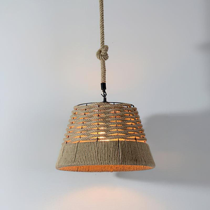 Artisan Hemp Rope Pendant Light with Iron Frame – Nordic Retro Ceiling Lamp