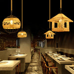 Artisan Hemp Rope Pendant Light with Iron Frame, Nordic Retro Ceiling Lamp for Living Room and Dining Room