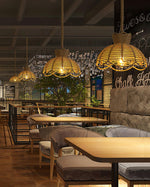 Artisan Hemp Rope Pendant Light with Iron Frame, Nordic Retro Ceiling Lamp for Living Room and Dining Room