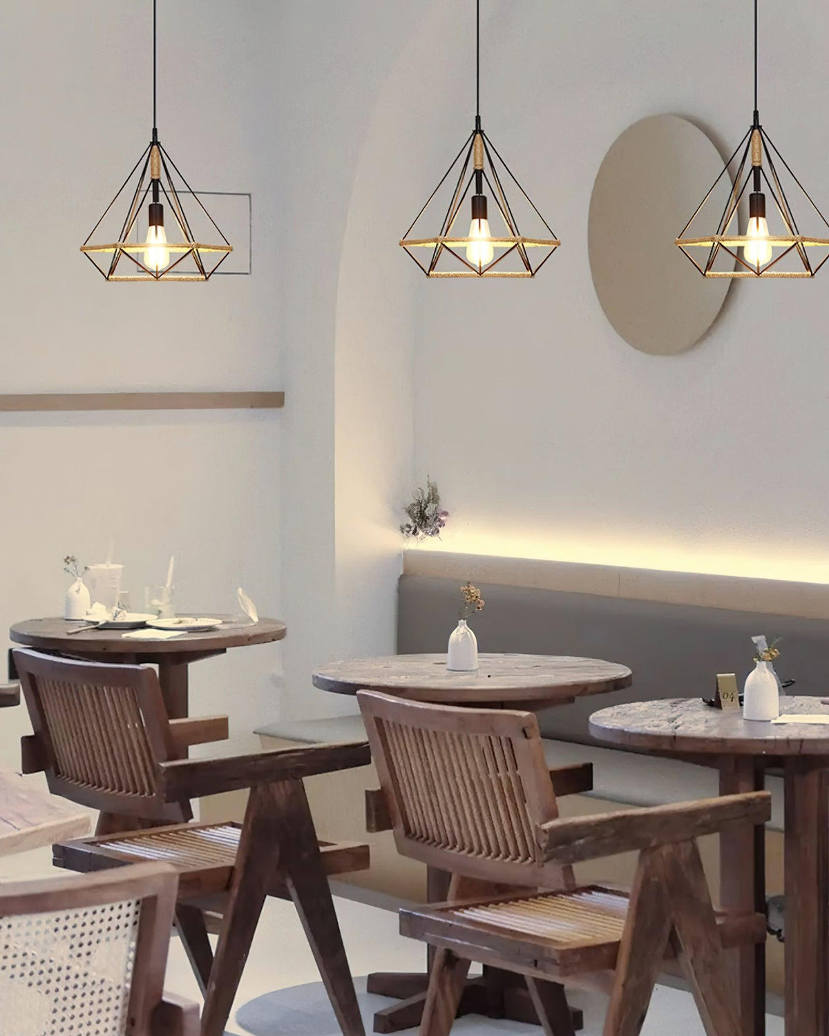 Artisan Hemp Rope Pendant Light with Iron Frame, Nordic Retro Ceiling Lamp for Living Room and Dining Room