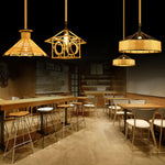 Artisan Hemp Rope Pendant Light with Iron Frame, Nordic Retro Ceiling Lamp for Living Room and Dining Room