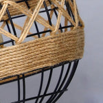 Artisan Hemp Rope Pendant Light with Iron Frame, Nordic Retro Ceiling Lamp for Living Room and Dining Room