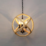 Artisan Hemp Rope Pendant Light with Iron Frame, Nordic Retro Ceiling Lamp for Living Room and Dining Room