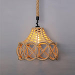 Artisan Hemp Rope Pendant Light with Iron Frame, Nordic Retro Ceiling Lamp for Living Room and Dining Room