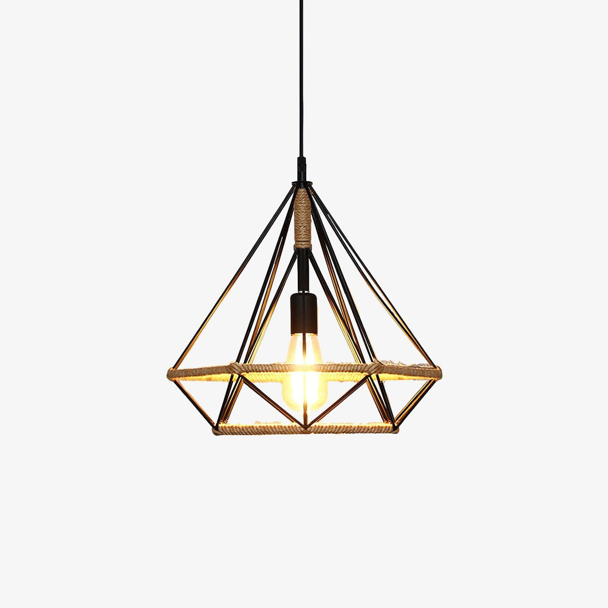 Artisan Hemp Rope Pendant Light with Iron Frame, Nordic Retro Ceiling Lamp for Living Room and Dining Room