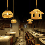 Artisan Hemp Rope Pendant Light with Iron Frame, Nordic Retro Ceiling Lamp for Living Room and Dining Room