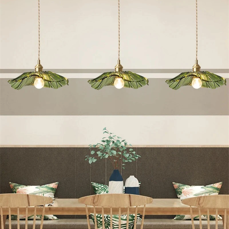 Retro Lotus Leaf Shape Glass Pendant Lamp
