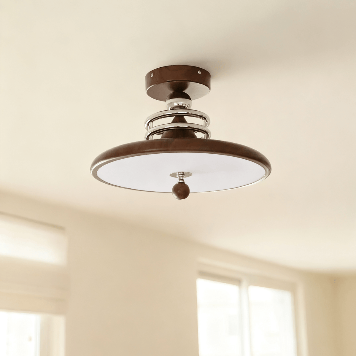 Retro Revolve Semi Flush Mount Ceiling Light with Walnut Finish and LED