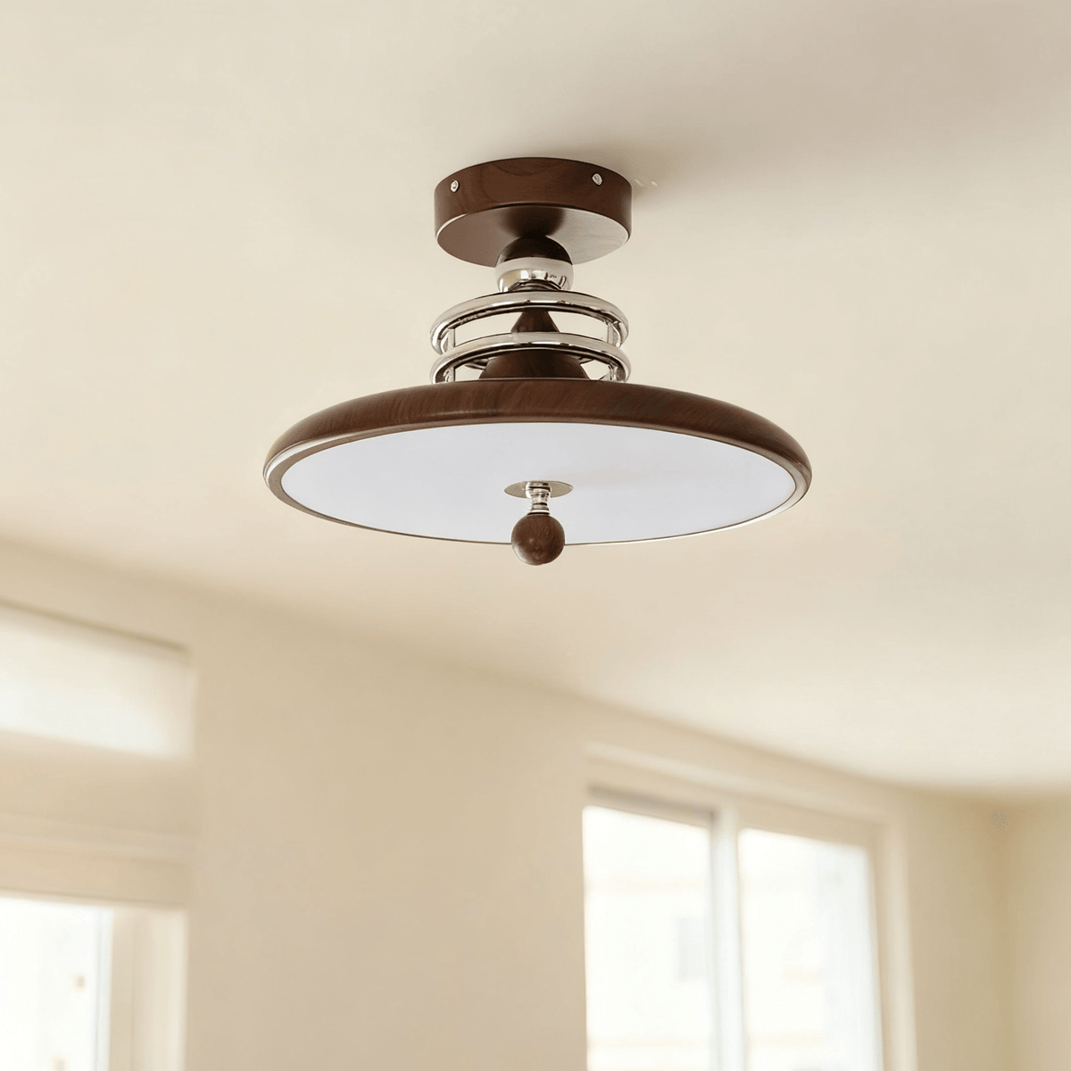 Retro Revolve Semi Flush Mount Ceiling Light with Walnut Finish and LED