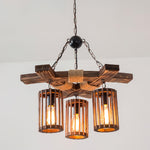 Retro Solid Wood Chandelier with Black Iron and Hemp Rope Accents