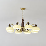 Revival Crown Chandelier in Walnut and Gold with Glass Shades