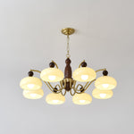 Revival Crown Chandelier in Walnut and Gold with Glass Shades