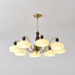 Revival Crown Chandelier in Walnut and Gold with Glass Shades