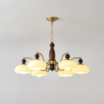 Revival Crown Chandelier in Walnut and Gold with Glass Shades