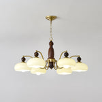 Revival Crown Chandelier in Walnut and Gold with Glass Shades