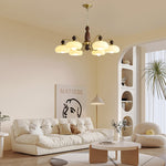 Revival Crown Chandelier in Walnut and Gold with Glass Shades