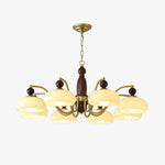 Revival Crown Chandelier in Walnut and Gold with Glass Shades