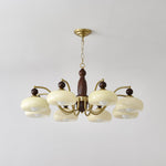 Revival Crown Chandelier in Walnut and Gold with Glass Shades