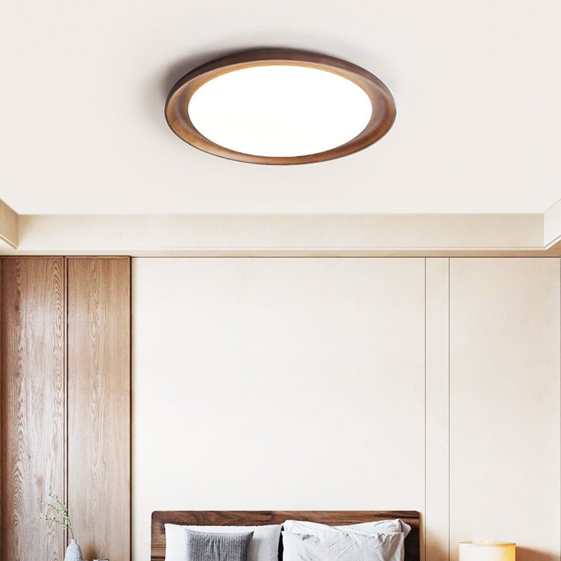 Rhylen Modern Wood LED Flush Mount Ceiling Light for Bedroom and Living Room