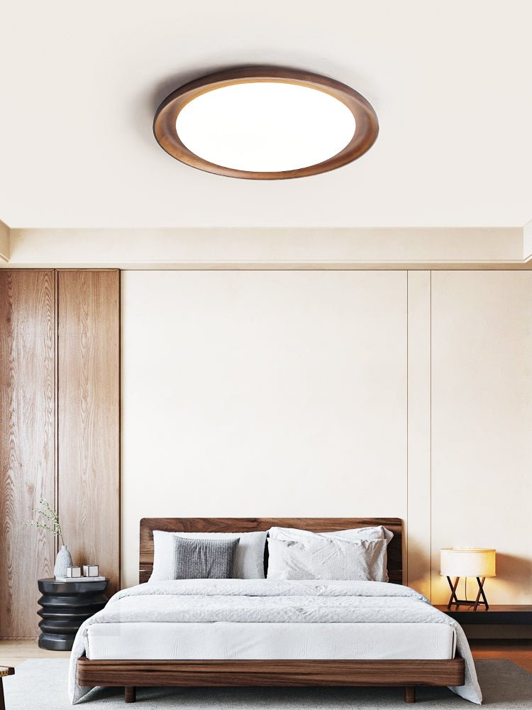 Rhylen Modern Wood LED Flush Mount Ceiling Light for Bedroom and Living Room