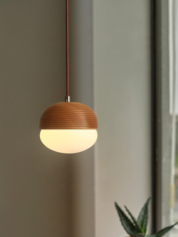 Ribbed Wood Globe Pendant Light – Modern Nordic Ceiling Lamp for Dining & Living Spaces