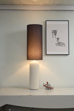 Reed Pillar Table Lamp – Ribbed Ceramic Column with Black Drum Shade