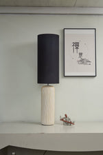 Reed Pillar Table Lamp – Ribbed Ceramic Column with Black Drum Shade